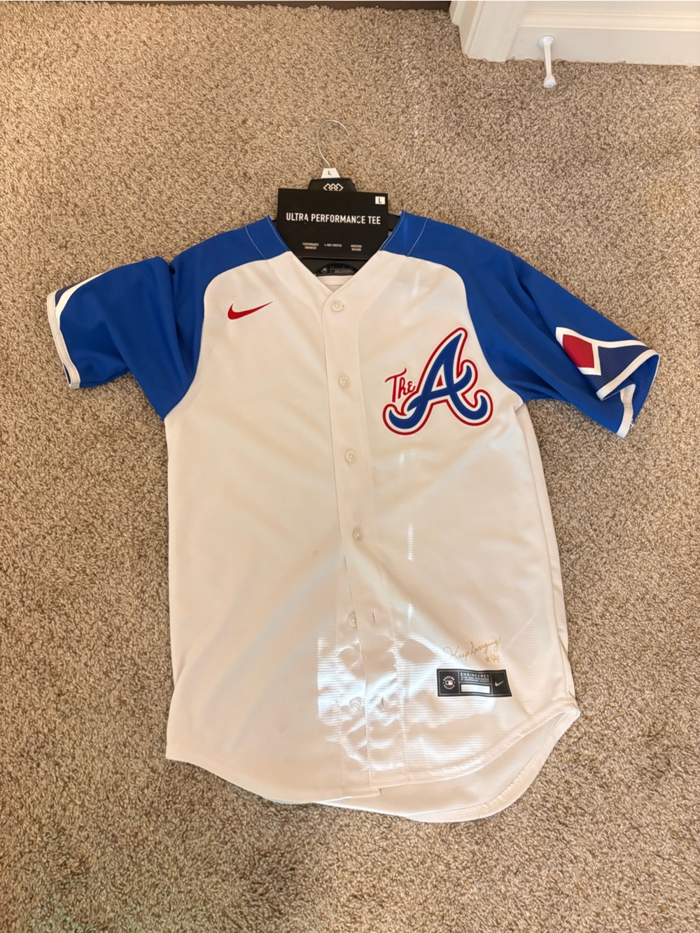Nike Men’s White and Royal Blue Atlanta Baseball Jersey
